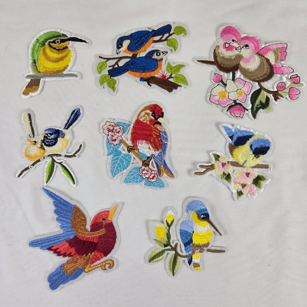 Collection Of 16 Colorful Embroidered Patches Birds Sports Fun Decoration Crafts